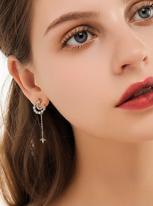 Crescent Moon and Stars Earrings - Prime Adore