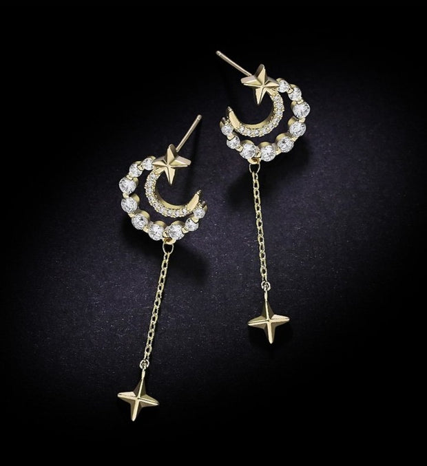 Crescent Moon and Stars Earrings - Prime Adore