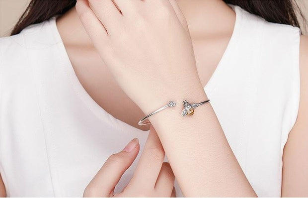 Crystal Bee And Honeycomb Bracelet Bangle - Prime Adore