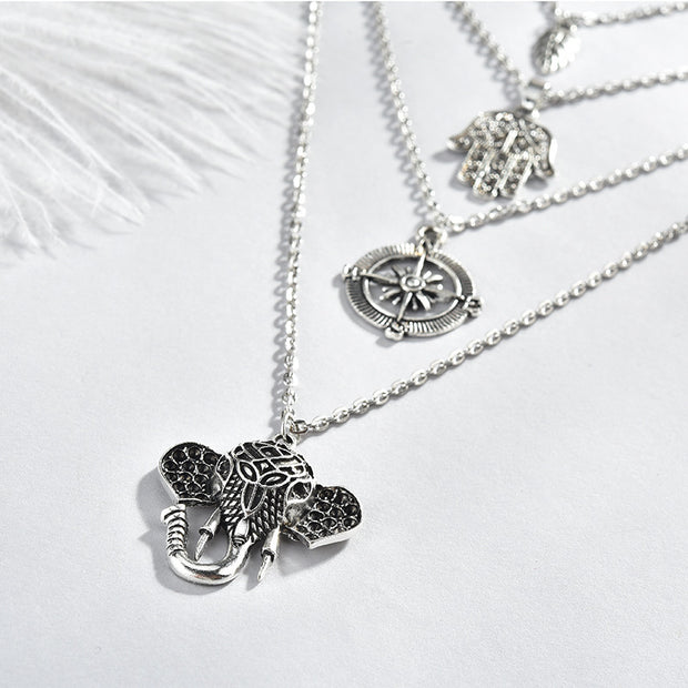 Silver Elephant Necklace Layers - Prime Adore