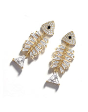 Zirconia Fish Bone Earrings - Prime Adore