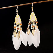 Vintage Big Feather Beaded Earrings - Prime Adore