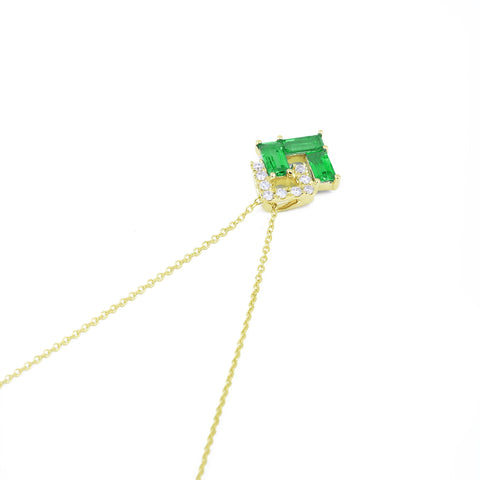 Double Square Emerald Diamond Necklace - Prime Adore