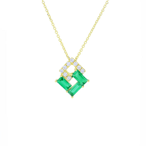 Double Square Emerald Diamond Necklace - Prime Adore