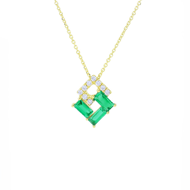 Double Square Emerald Diamond Necklace - Prime Adore