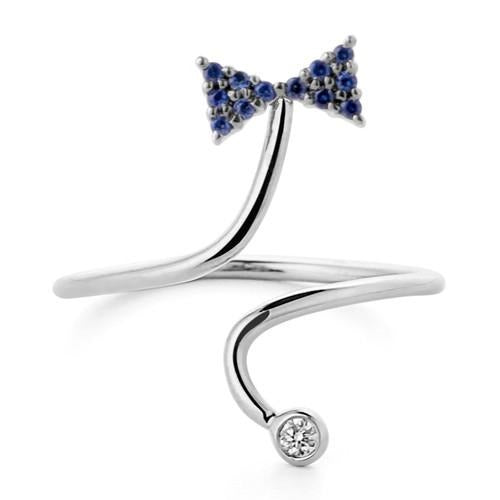 Sapphire Ribbon Diamond Tip Ring - Prime Adore