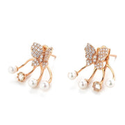 Diamond Butterfly Pearl Earrings - Prime Adore