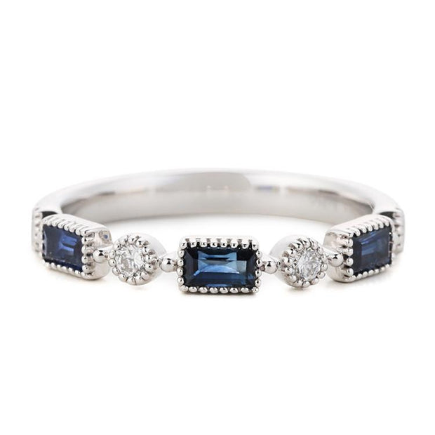 Sapphire Baguette Diamond Wedding Band - Prime Adore