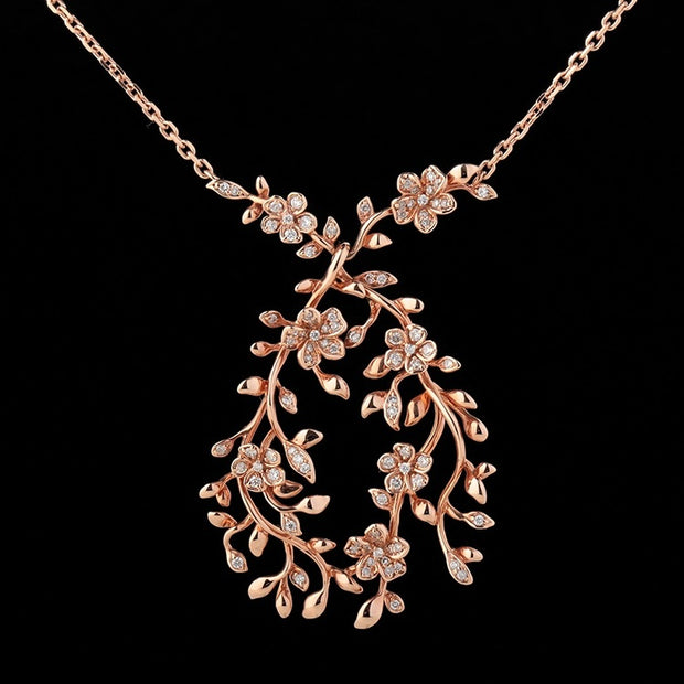 Diamond Leaf Branch Flower Necklace - Prime Adore