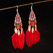 Vintage Big Feather Beaded Earrings - Prime Adore