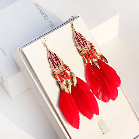 Vintage Big Feather Beaded Earrings - Prime Adore