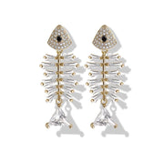 Zirconia Fish Bone Earrings - Prime Adore