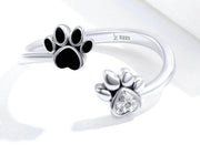 Black Enamel Dog Paw Adjustable Ring - Prime Adore