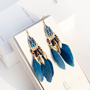 Vintage Big Feather Beaded Earrings - Prime Adore