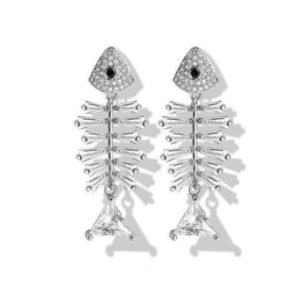 Zirconia Fish Bone Earrings - Prime Adore