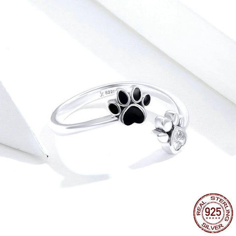 Black Enamel Dog Paw Adjustable Ring - Prime Adore