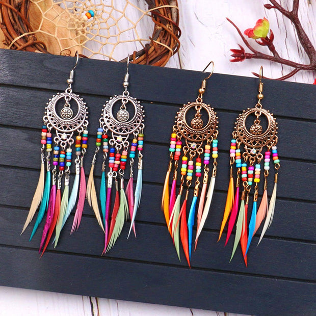 Bohemian Vintage Gold/Silver Feather Earrings - Prime Adore