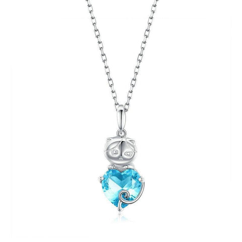 Blue Heart Kitty Necklace - Prime Adore