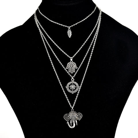 Silver Elephant Necklace Layers - Prime Adore