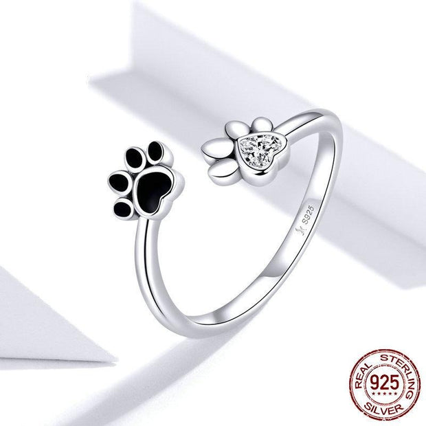 Black Enamel Dog Paw Adjustable Ring - Prime Adore