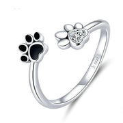 Black Enamel Dog Paw Adjustable Ring - Prime Adore