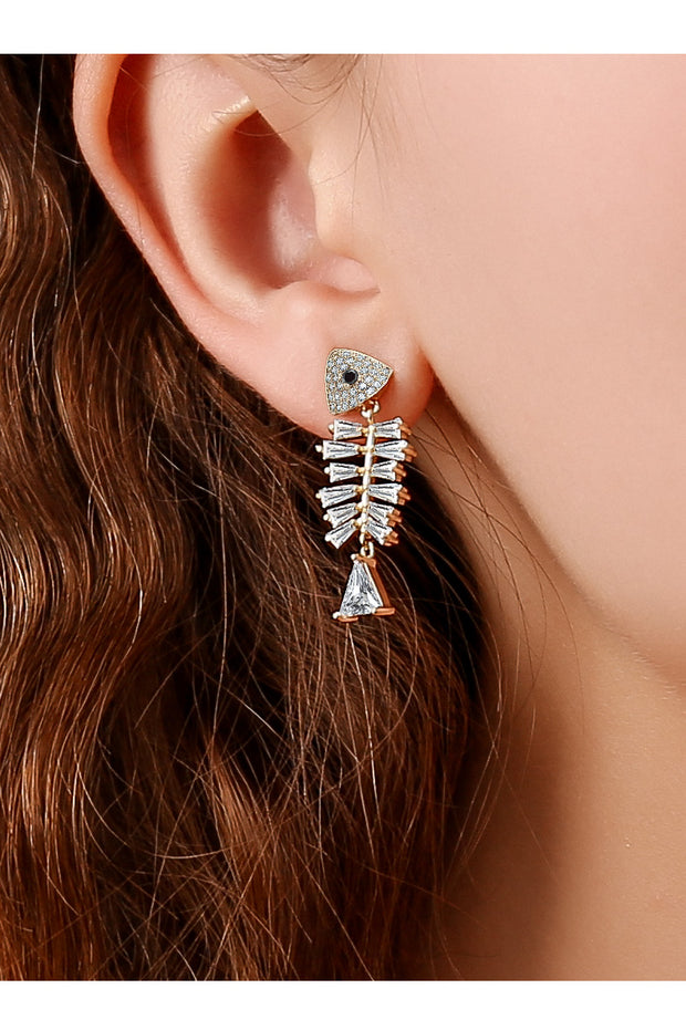 Zirconia Fish Bone Earrings - Prime Adore