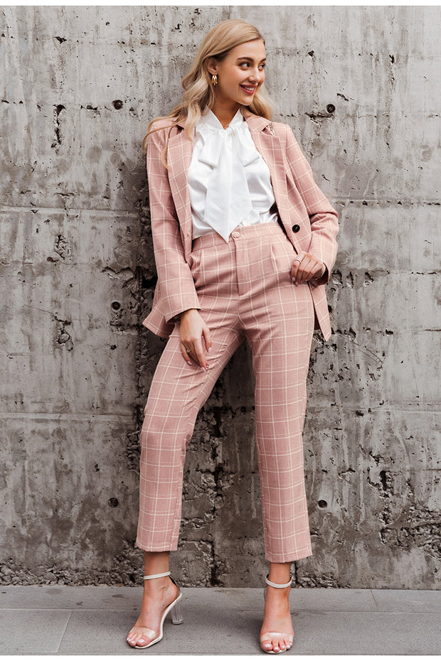 Pink plaid women blazer - Prime Adore