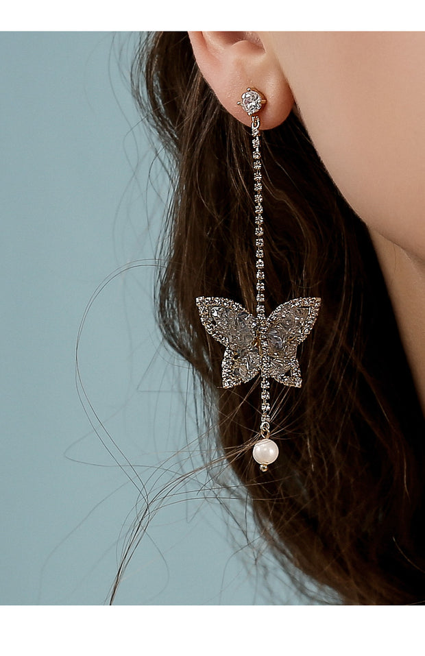 Crystal Pearl Butterfly Earrings - Prime Adore