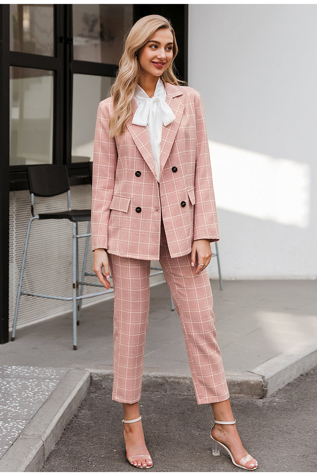 Pink plaid women blazer - Prime Adore