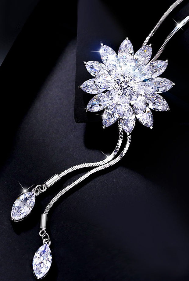 Crystal Snow Floral Necklace - Prime Adore