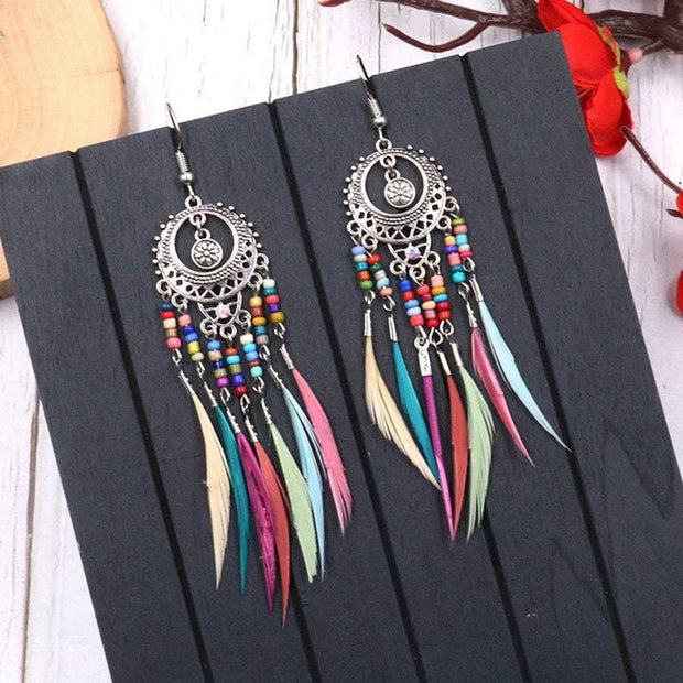 Bohemian Vintage Gold/Silver Feather Earrings - Prime Adore