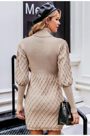 Knitted Turtleneck Sweater Dress - Prime Adore