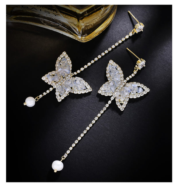 Crystal Pearl Butterfly Earrings - Prime Adore