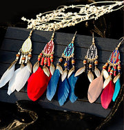 Vintage Big Feather Beaded Earrings - Prime Adore