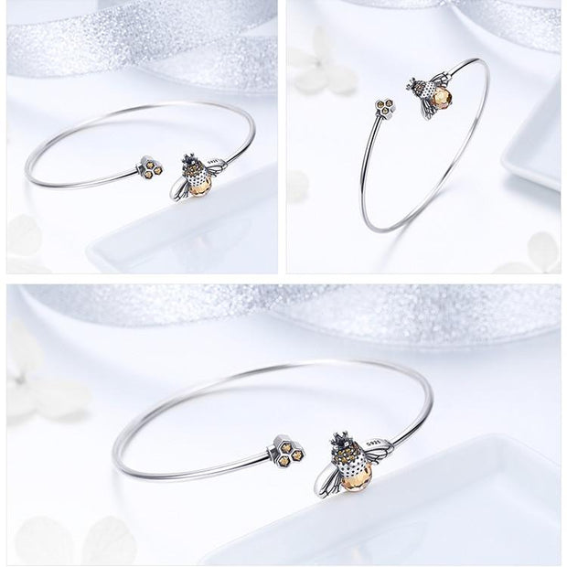 Crystal Bee And Honeycomb Bracelet Bangle - Prime Adore