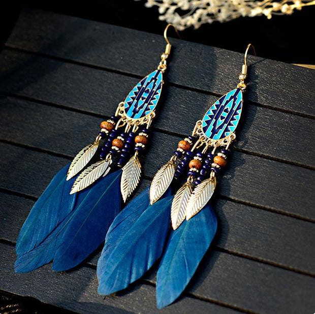 Vintage Big Feather Beaded Earrings - Prime Adore