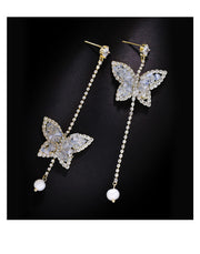 Crystal Pearl Butterfly Earrings - Prime Adore