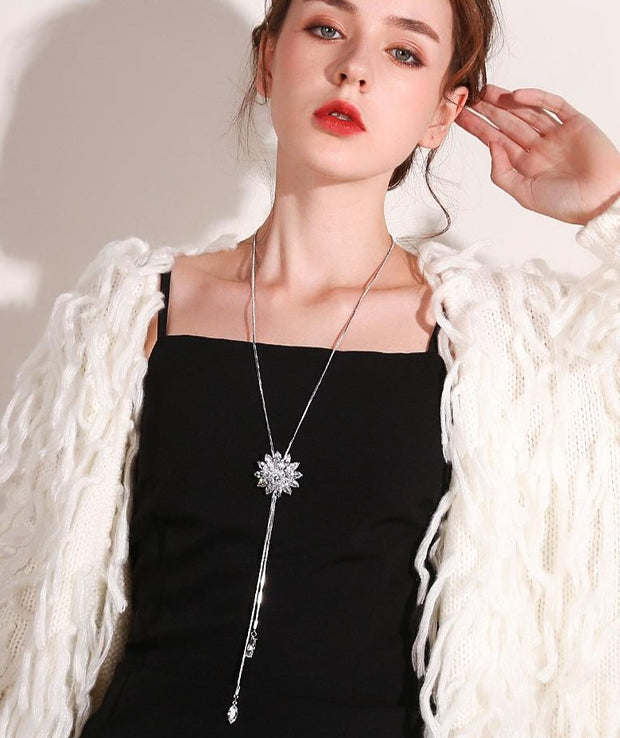 Crystal Snow Floral Necklace - Prime Adore