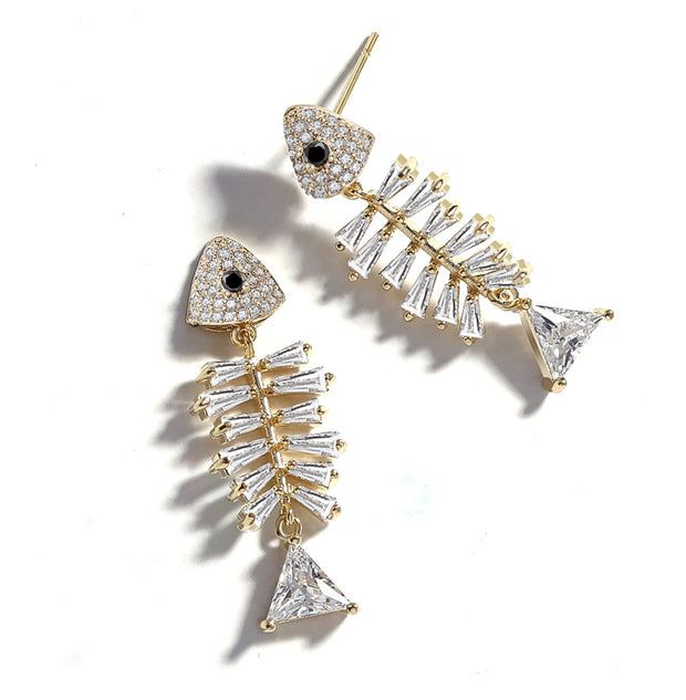 Zirconia Fish Bone Earrings - Prime Adore