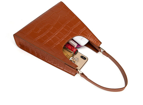 Underarm Leather Crocodile Pattern Handbag - Prime Adore