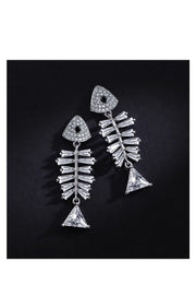 Zirconia Fish Bone Earrings - Prime Adore